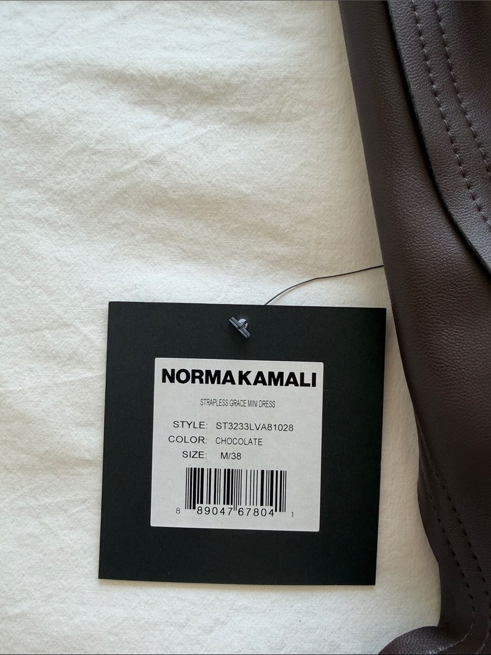 Norma Kamali Brown Strapless Faux-Leather Fit-and-Flare Dress - Picture 4 of 4